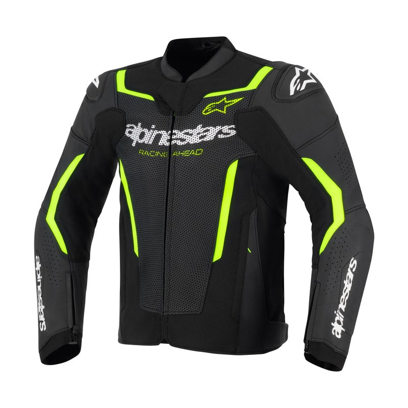 ALPINESTARS GP FORCE V2 LEATHER JACKET AIRFLOW BLACK FLURO YELLOW