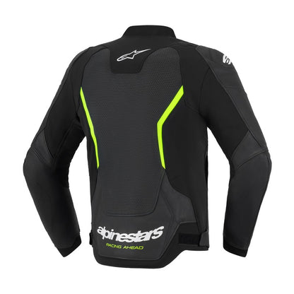 ALPINESTARS GP FORCE V2 LEATHER JACKET AIRFLOW BLACK FLURO YELLOW