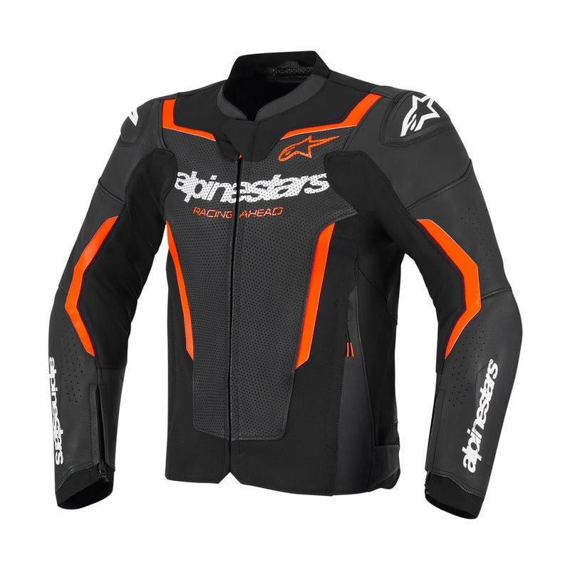 ALPINESTARS GP FORCE V2 LEATHER JACKET AIRFLOW BLACK FLURO RED