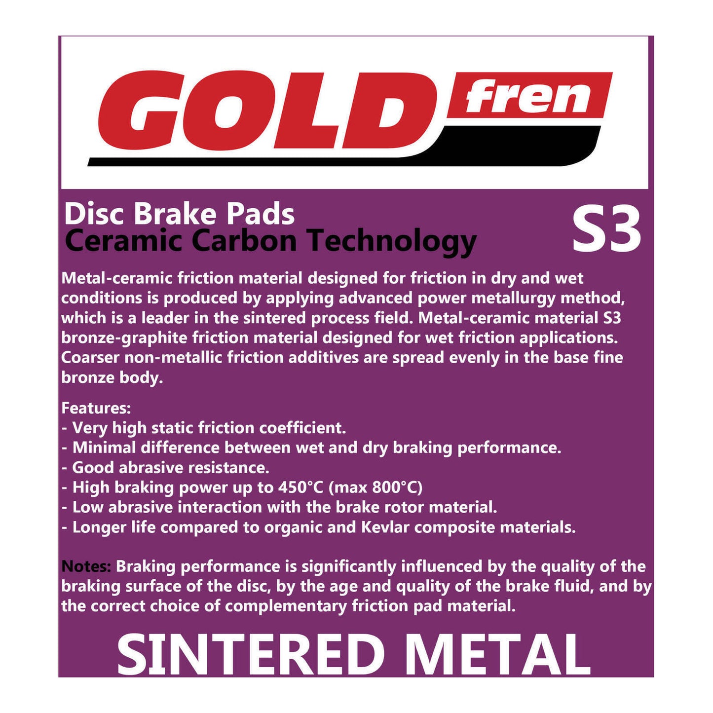 GOLDfren Brake Pads Sintered Sports GF147 - S3 ( PH268 )