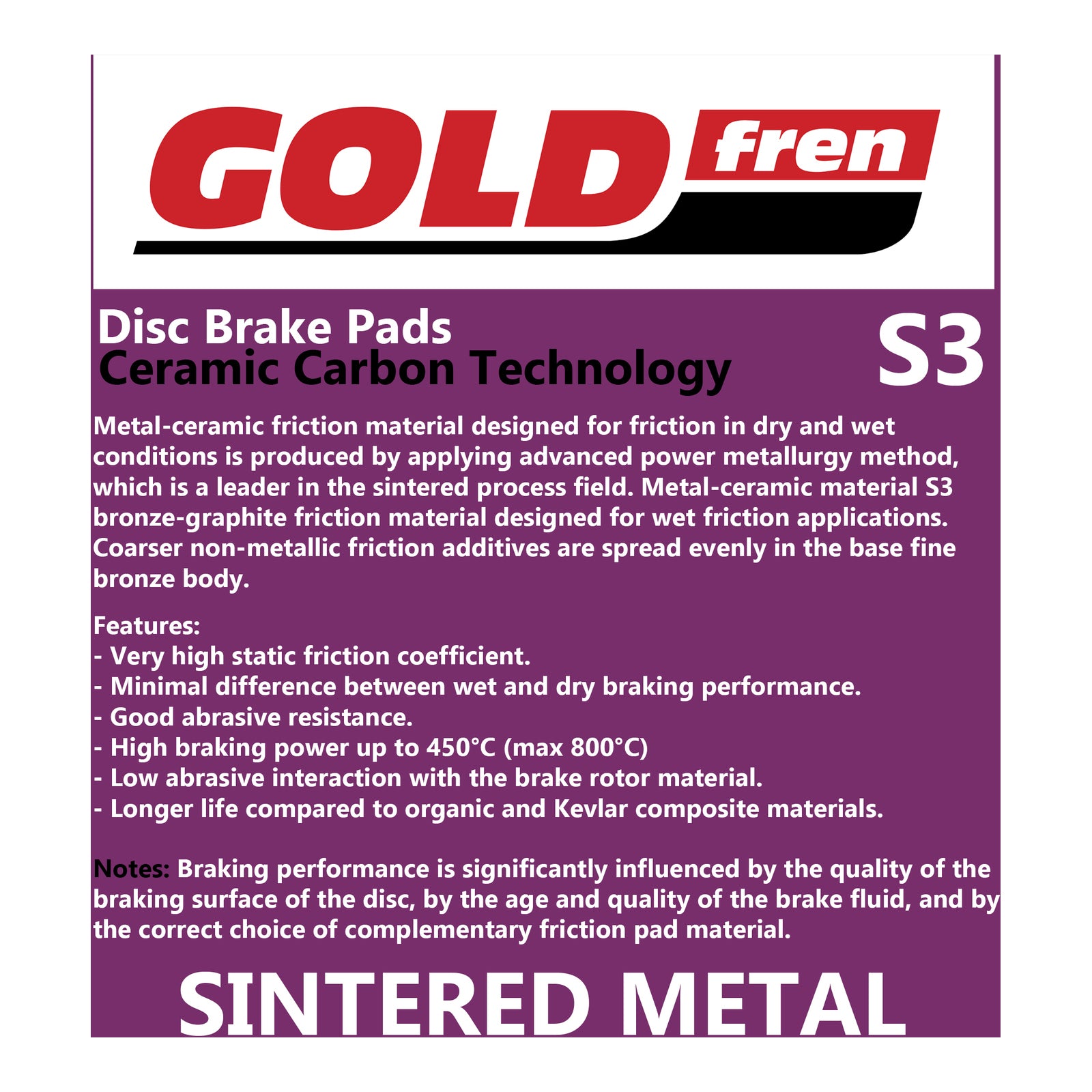 GOLDfren Brake Pads Sintered Sports GF306 - S3 ( PH427 )