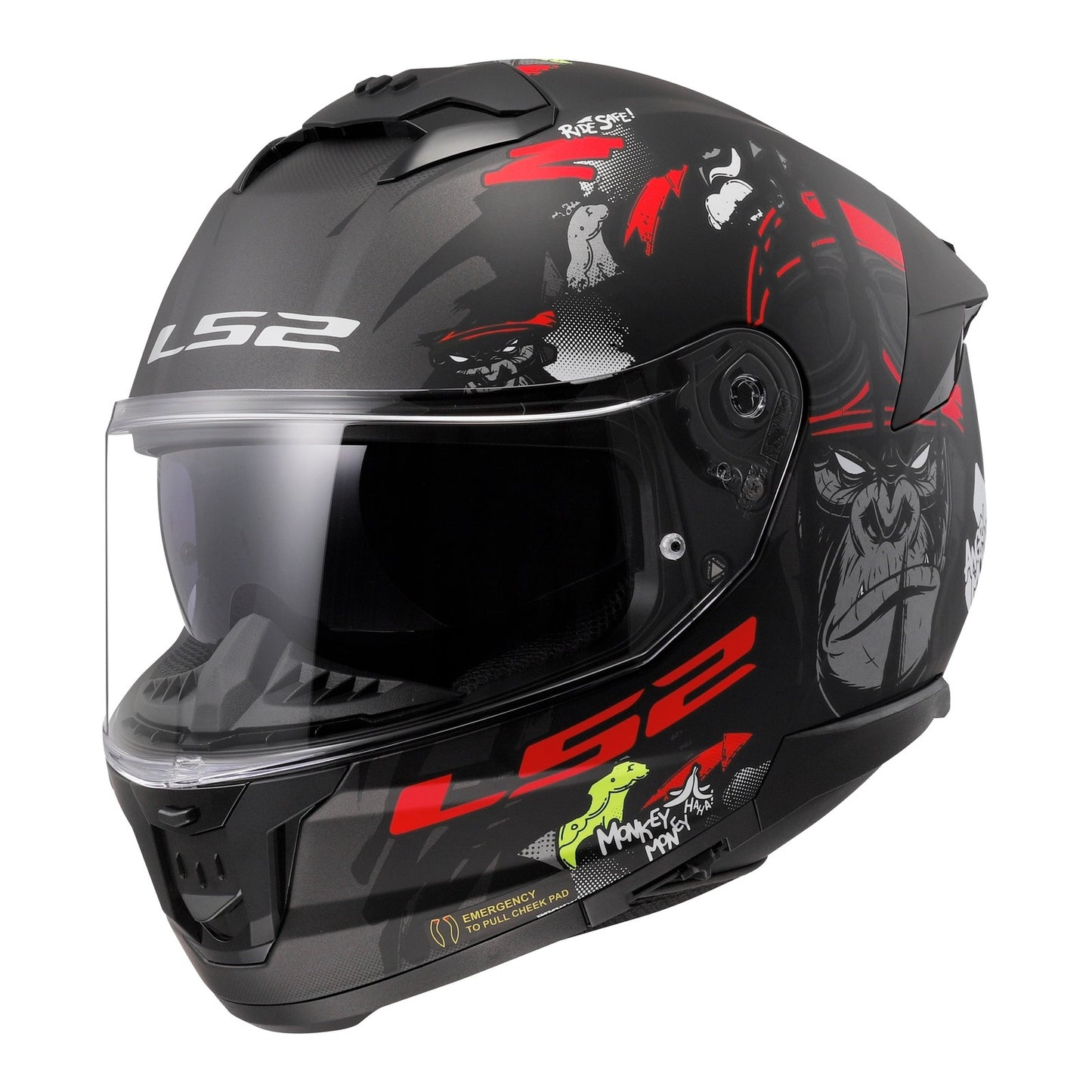 LS2 FF808 Stream II Angry Monkey Helmet - Matte Black / Red 06