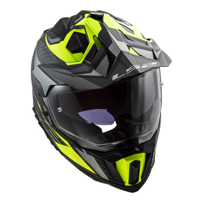 LS2 MX701 Explorer Carbon Focus Helmet - Matte Titanium / Hi-Vis Yellow
