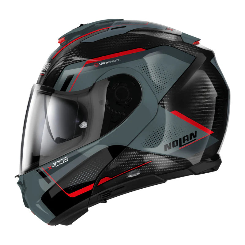 Nolan X-1005 Ultra Carbon Flip Up Undercover Helmet - Carbon Grey/Red