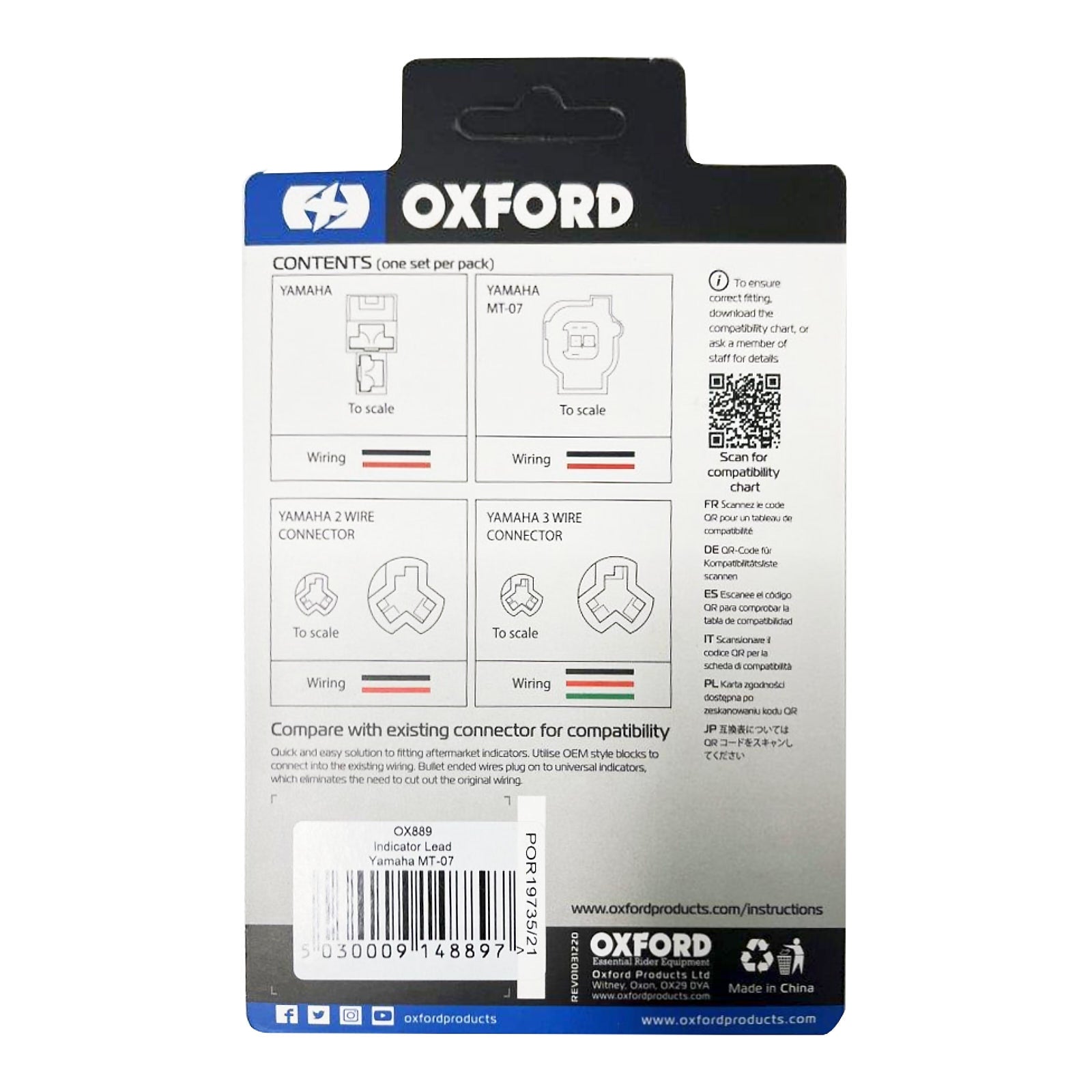 Oxford Indicator Leads Yamaha MT-07