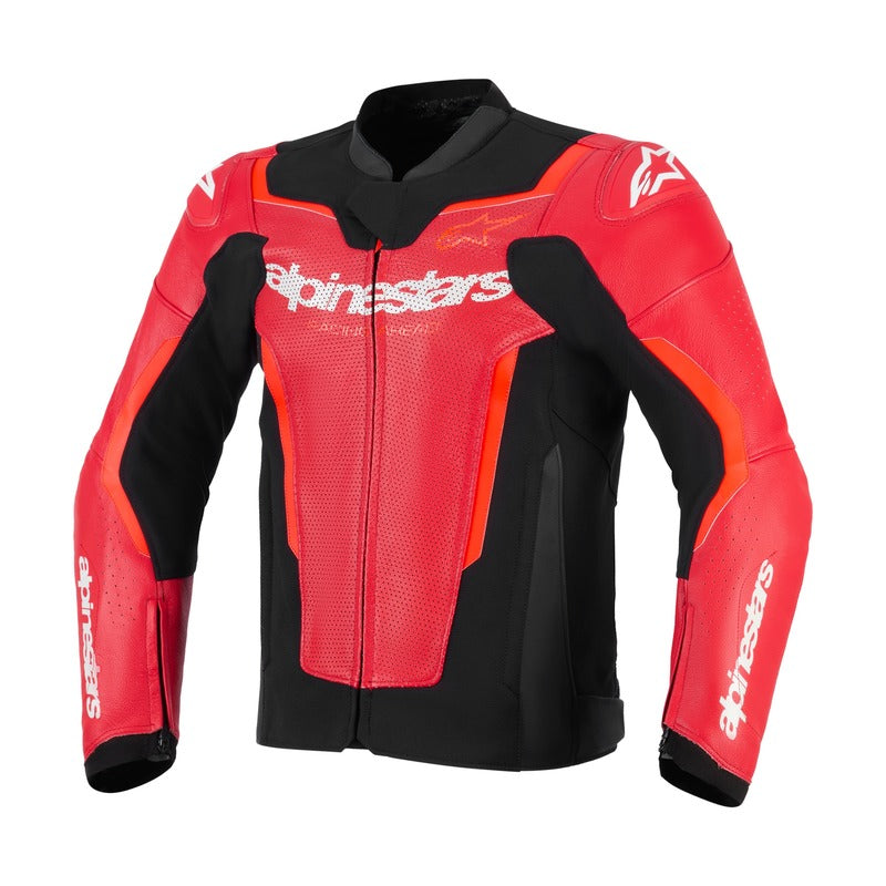 ALPINESTARS GP FORCE V2 LEATHER JACKET AIRFLOW RED FLURO RED
