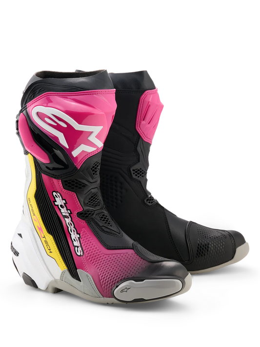 ALPINESTARS SUPERTECH R V2 VENTED BOOT BLACK MAGENTA WHITE YELLOW