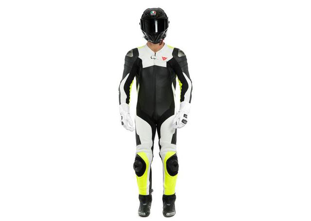 DAINESE ASSEN 2 1PC PERFORATED SUIT BLACK WHITE FLURO YELLOW