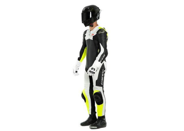 DAINESE ASSEN 2 1PC PERFORATED SUIT BLACK WHITE FLURO YELLOW