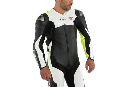 DAINESE ASSEN 2 1PC PERFORATED SUIT BLACK WHITE FLURO YELLOW