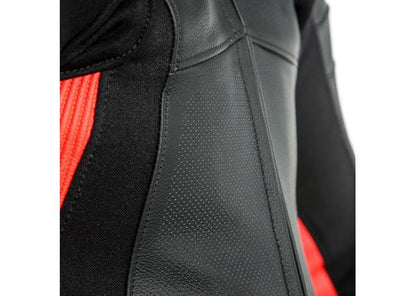 DAINESE ASSEN 2 1PC PERFORATED SUIT BLACK FLURO RED