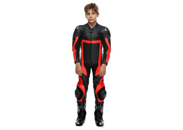 DAINESE GEN-Z JUNIOR 1PC PERFORATED SUIT BLACK FLURO RED BLACK