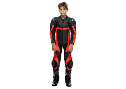 DAINESE GEN-Z JUNIOR 1PC PERFORATED SUIT BLACK FLURO RED BLACK