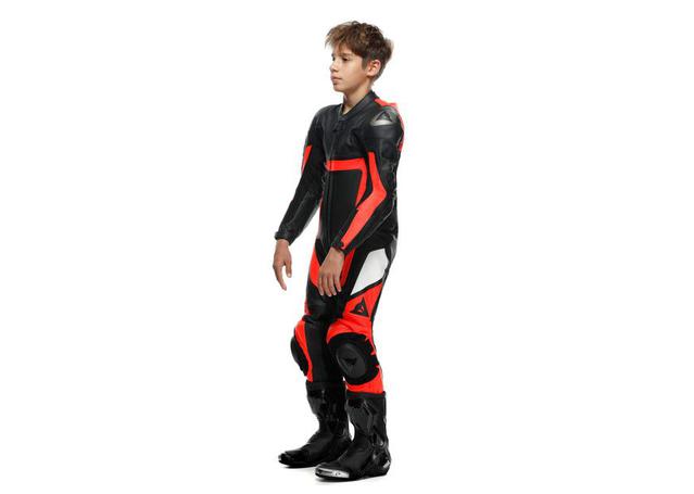 DAINESE GEN-Z JUNIOR 1PC PERFORATED SUIT BLACK FLURO RED BLACK