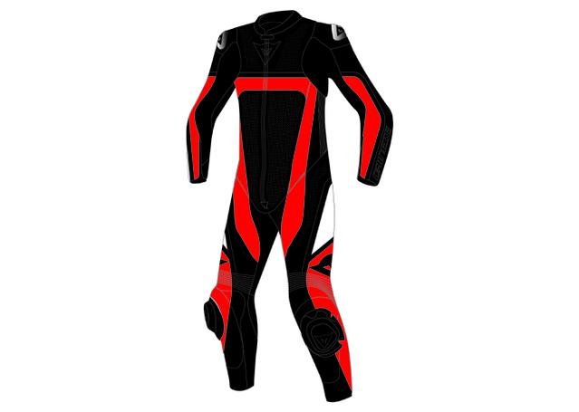 DAINESE GEN-Z JUNIOR 1PC PERFORATED SUIT BLACK FLURO RED BLACK