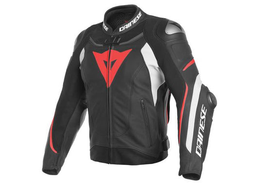 DAINESE SUPER SPEED 3 PERFORATED LEATHER JACKET BLACK WHITE FLURO RED