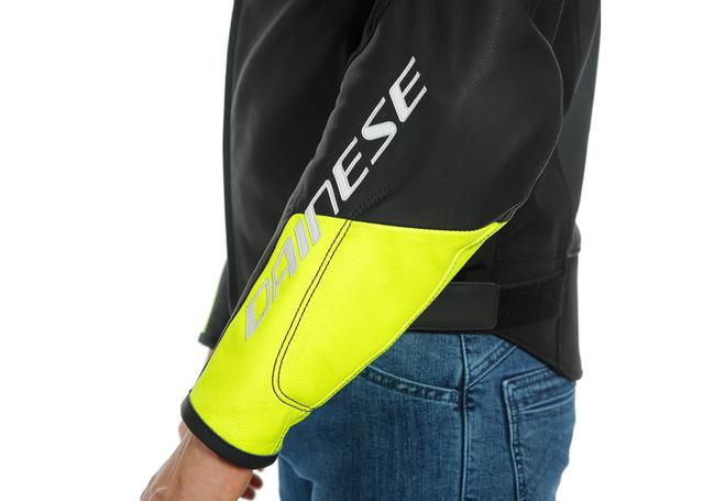 DAINESE AGILE LEATHER JACKET BLACK MATT WHITE FLURO YELLOW