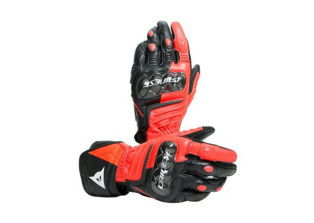 DAINESE CARBON 3 LONG GLOVES BLACK FLURO RED WHITE