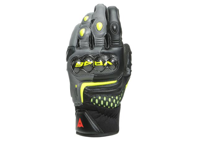 DAINESE VR46 SECTOR SHORT GLOVES BLACK ANTHRACITE FLURO YELLOW
