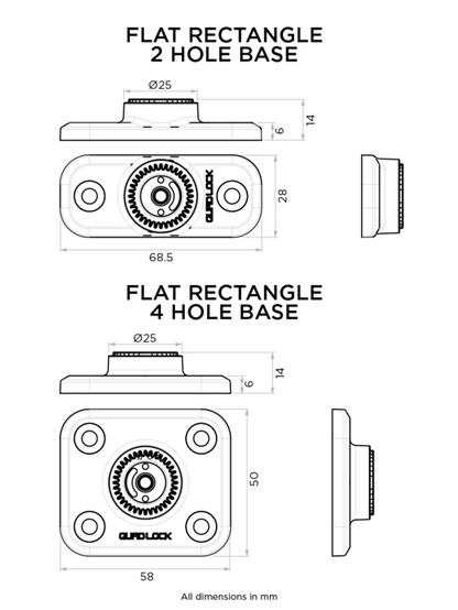 Quad Lock 360 Base - Flat Rectangle 4 Hole - Black