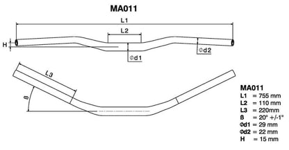 Rizoma Retro 1 Inch 15mm Height Tapered Red Handlebar